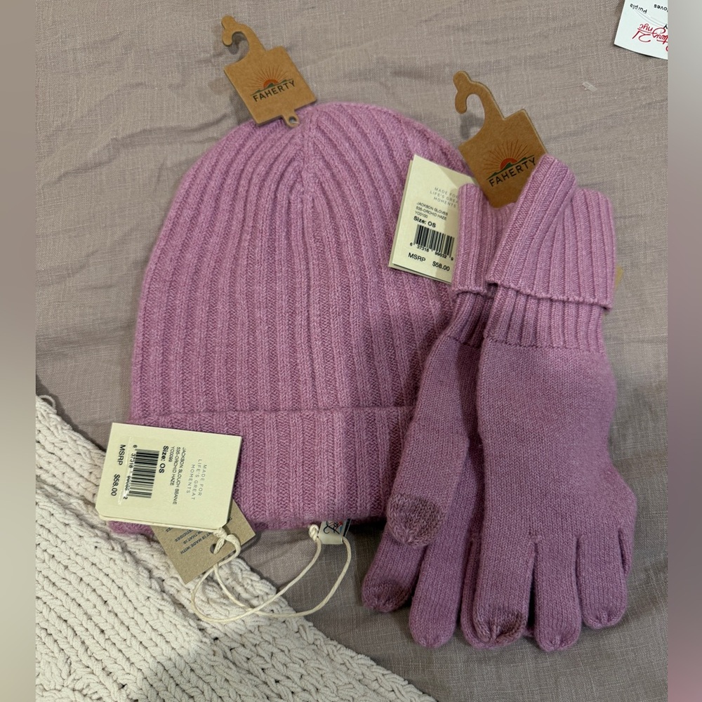 Faherty Orchid Haze Slouch Beanie and Gloves